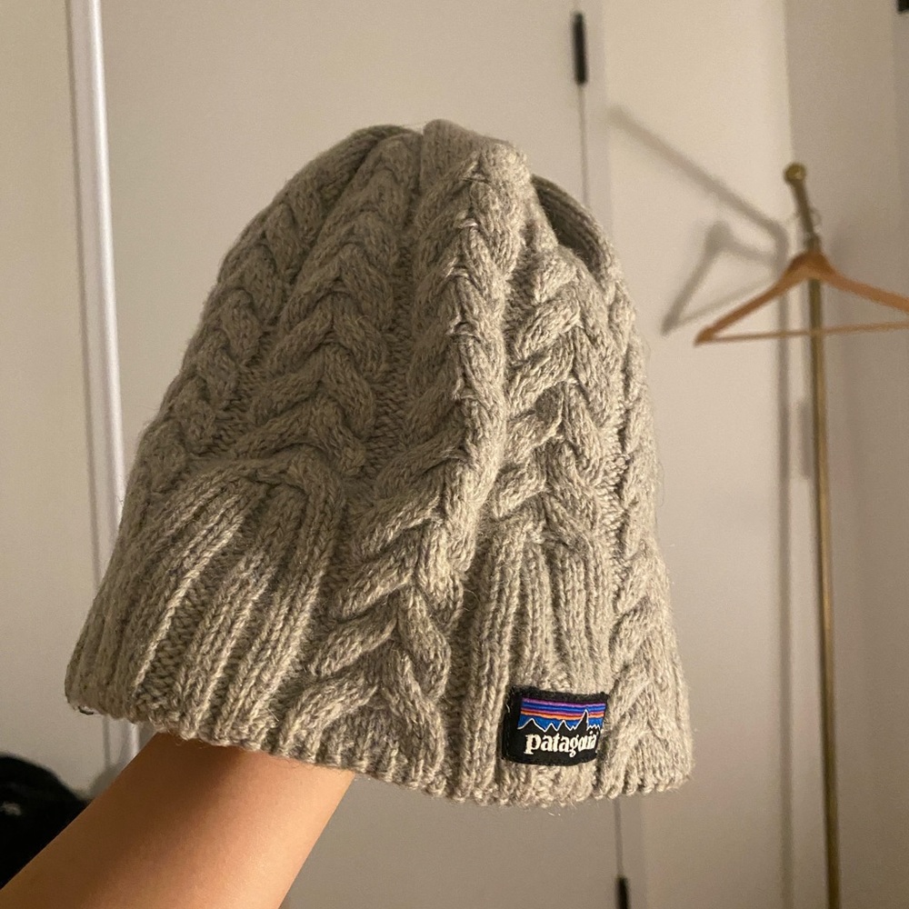 Grey and white Patagonia beanie